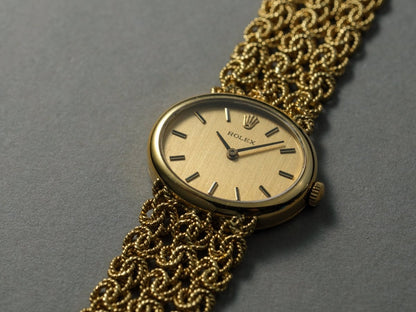 Rolex Ladies Watch 18k Yellow Gold Vintage Cord Bracelet Wristwatch