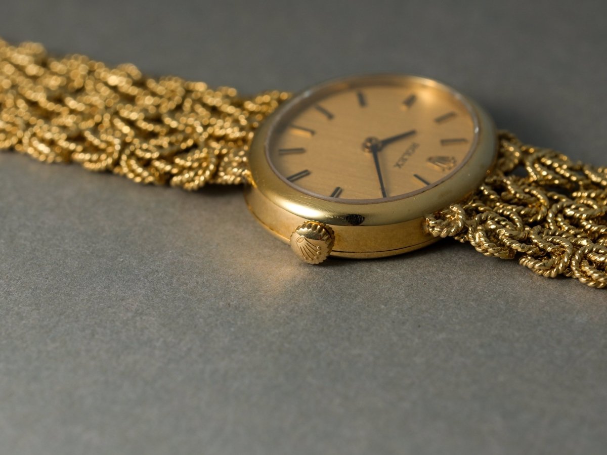 Rolex Ladies Watch 18k Yellow Gold Vintage Cord Bracelet Wristwatch