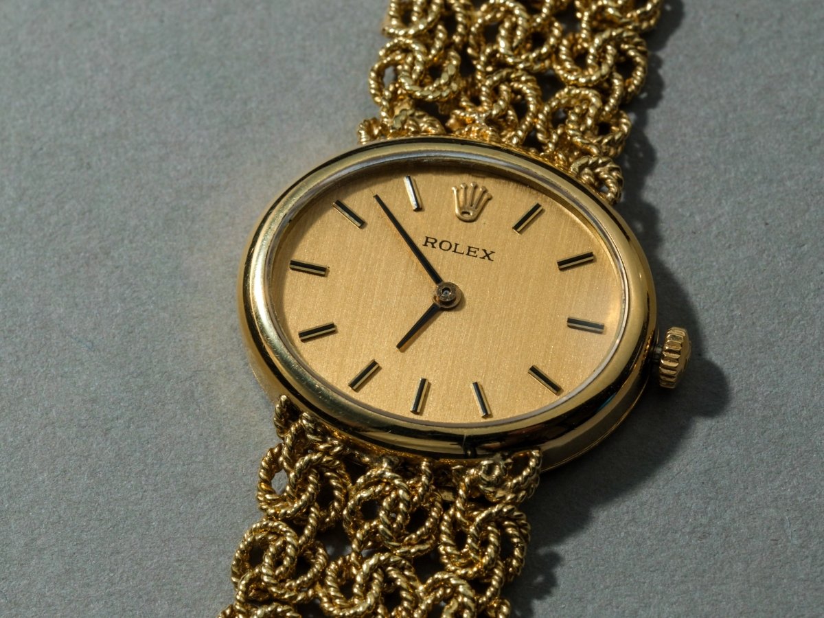 Rolex Ladies Watch 18k Yellow Gold Vintage Cord Bracelet Wristwatch