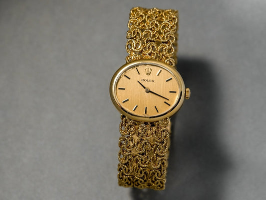 Rolex Ladies Watch 18k Yellow Gold Vintage Cord Bracelet Wristwatch