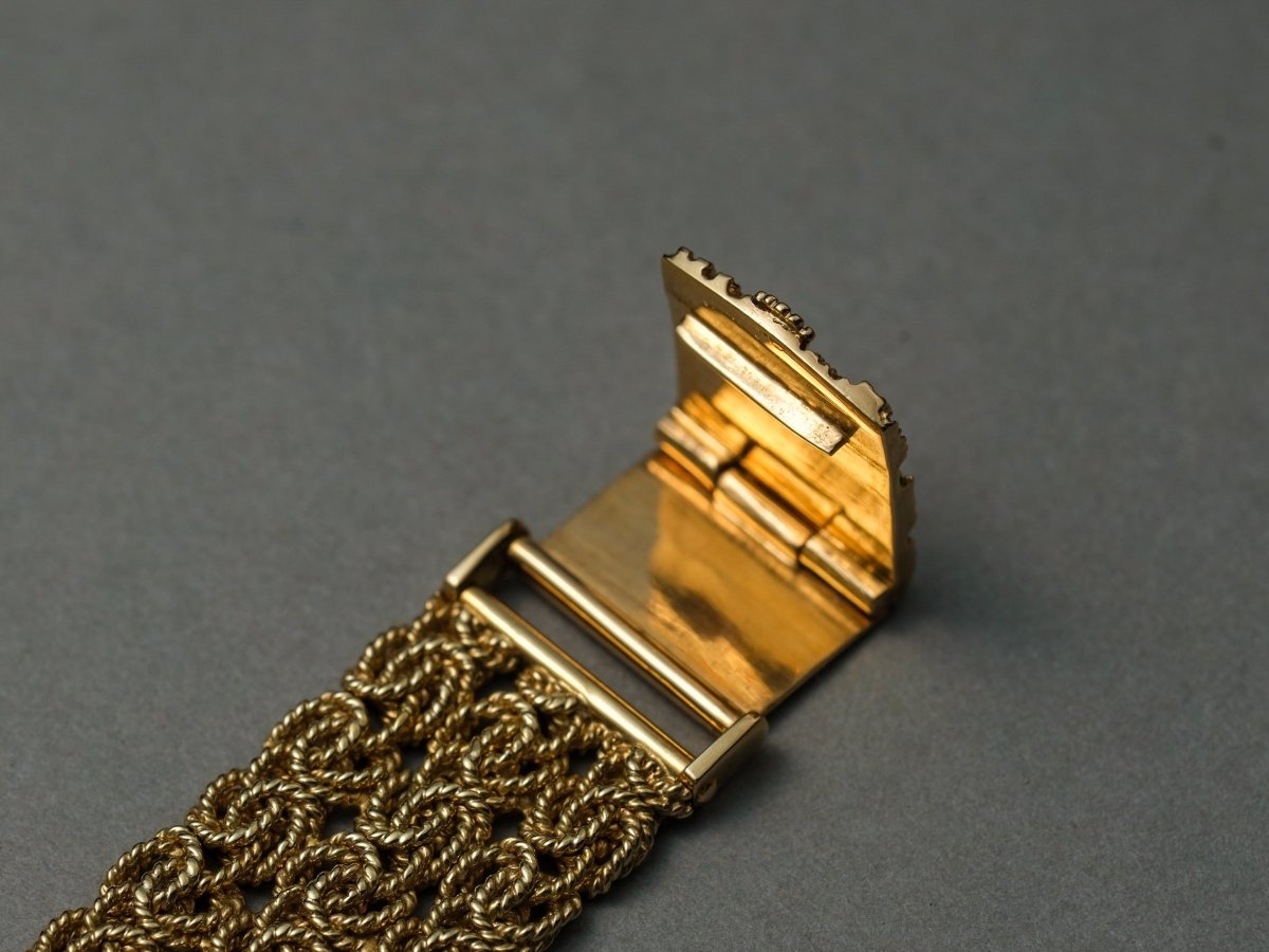 Rolex Ladies Watch 18k Yellow Gold Vintage Cord Bracelet Wristwatch
