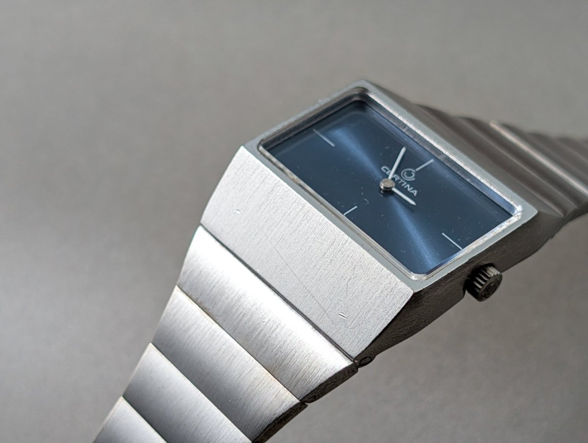TV - shaped Certina Blue Dial Sterling Silver Wristwatch