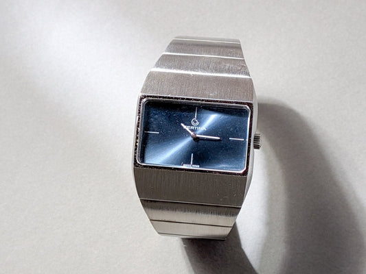 TV - shaped Certina Blue Dial Sterling Silver Wristwatch