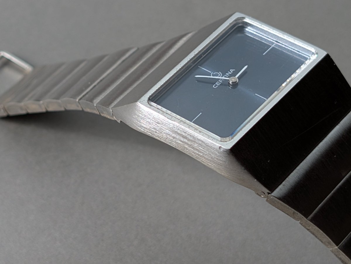 TV - shaped Certina Blue Dial Sterling Silver Wristwatch