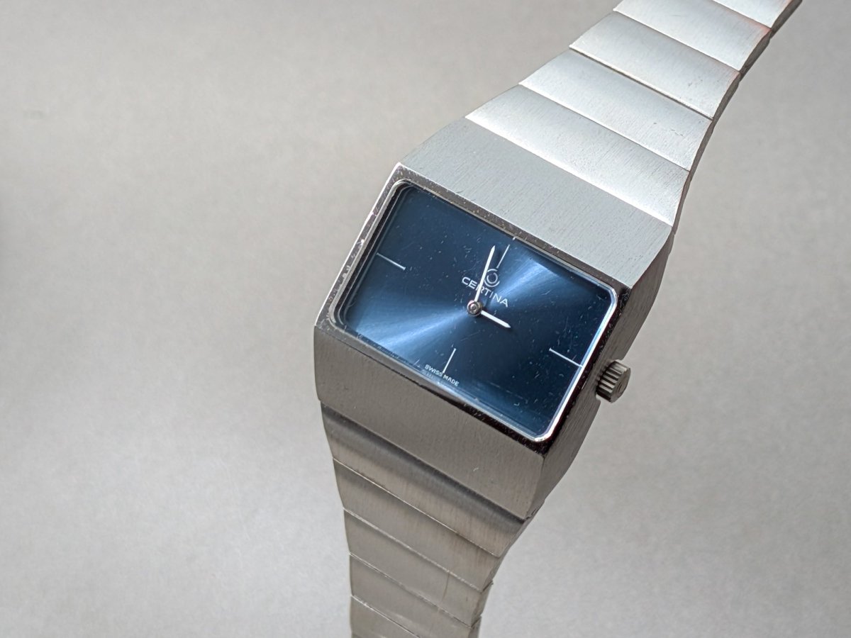 TV - shaped Certina Blue Dial Sterling Silver Wristwatch
