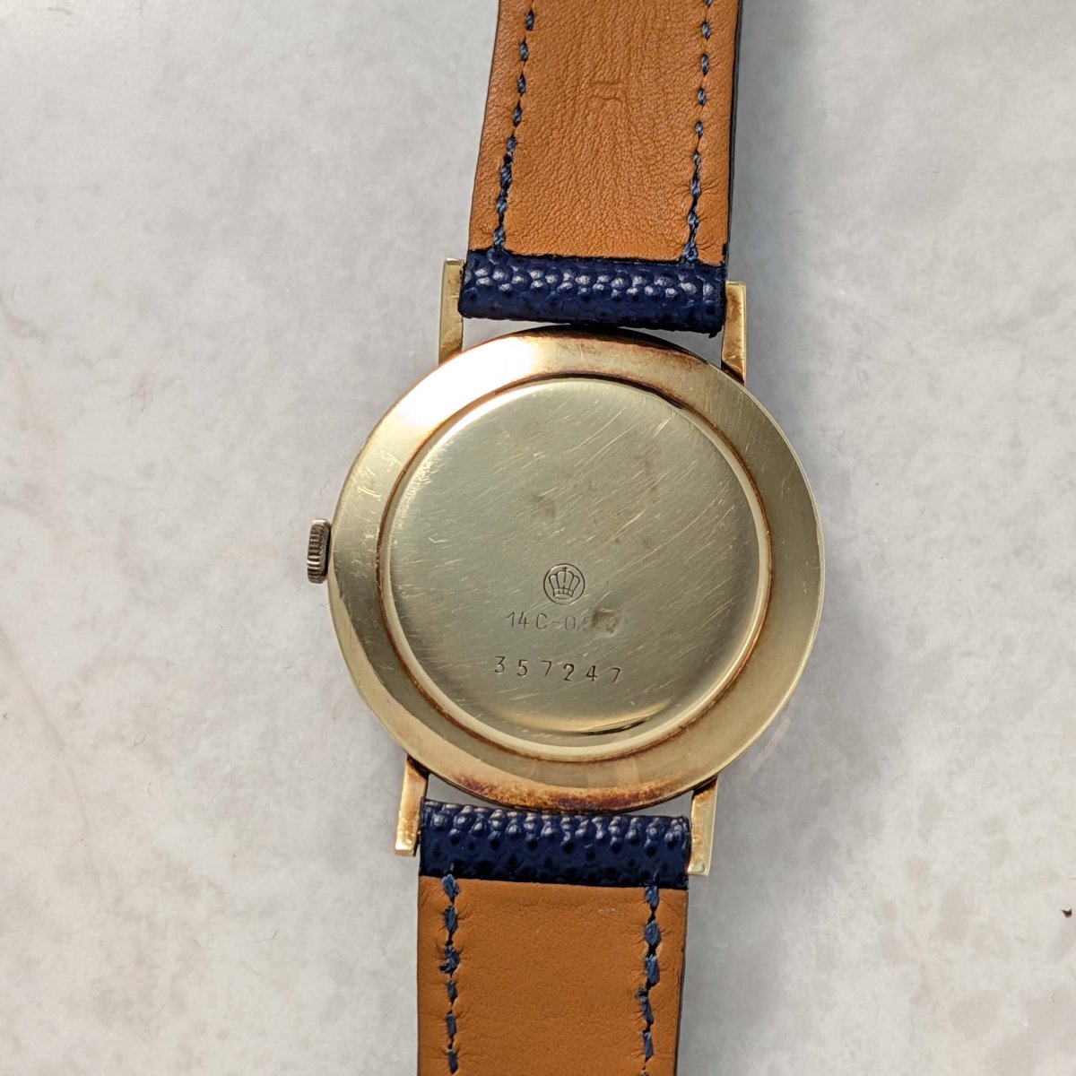 Vintage 14k Gold Watch - Blue Dial - Manual Winding