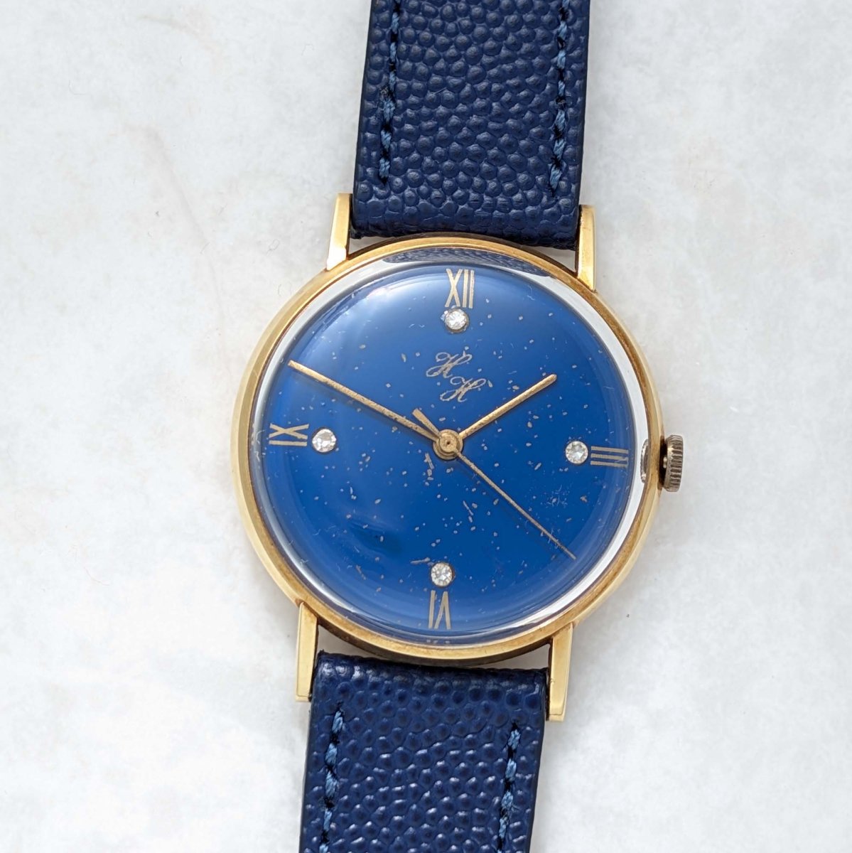 Vintage 14k Gold Watch - Blue Dial - Manual Winding