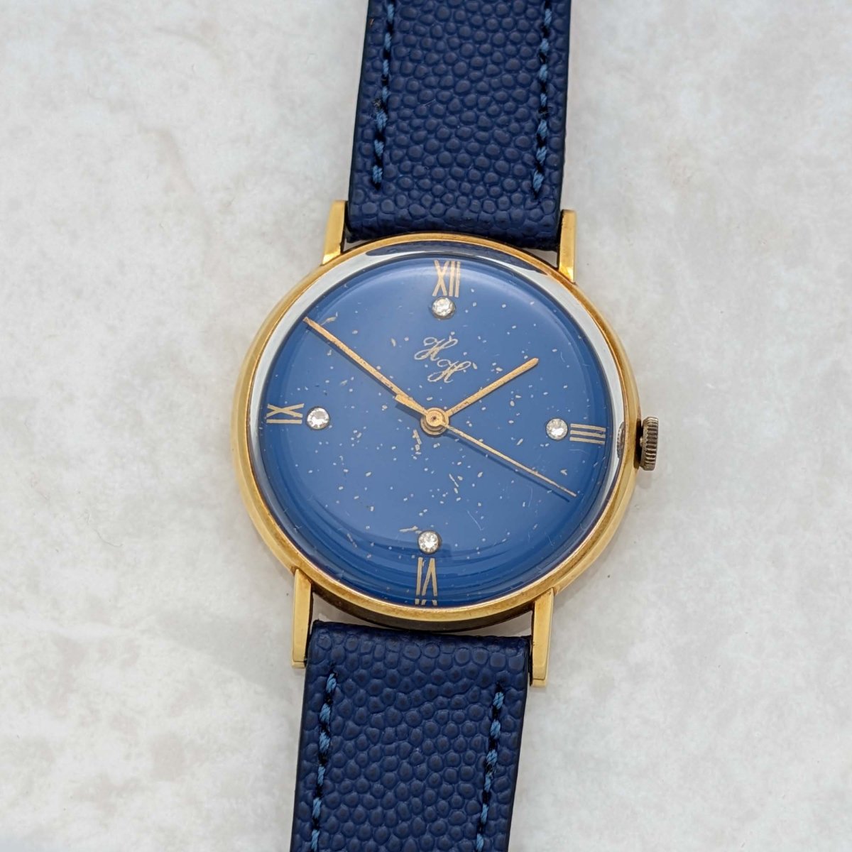 Vintage 14k Gold Watch - Blue Dial - Manual Winding