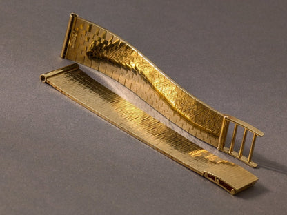 Vintage 14k Gold Watch Bracelet 18 mm Reed Mat Bark Finish Strap / Bracelet