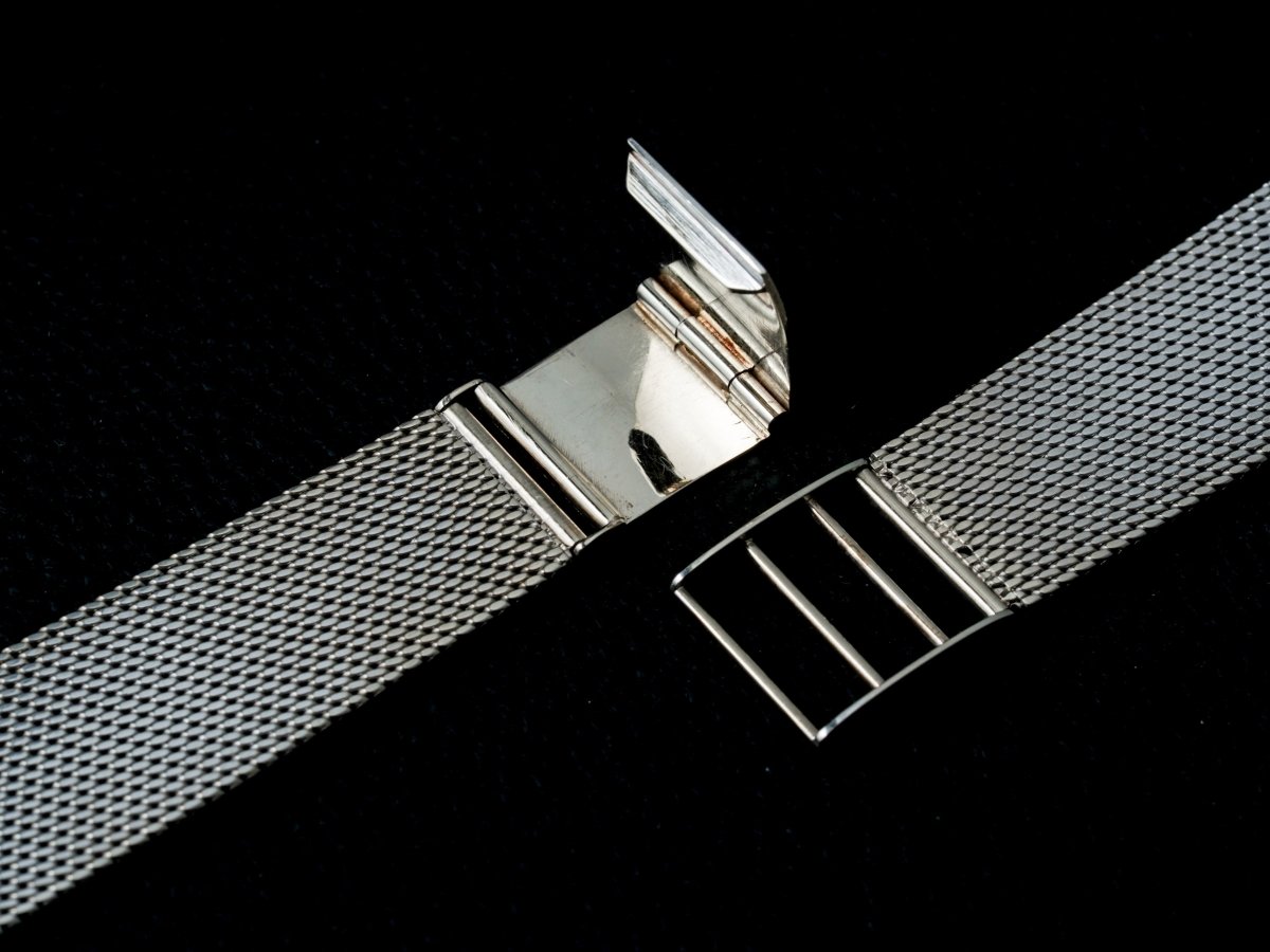 Vintage 18 mm Milanaise Bracelet 18k White Gold Curved Ends Strap / Bracelet