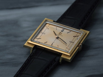 Vintage Omega 18k Gold Rectangular Case "Louvre" Dial 111.029 Wristwatch
