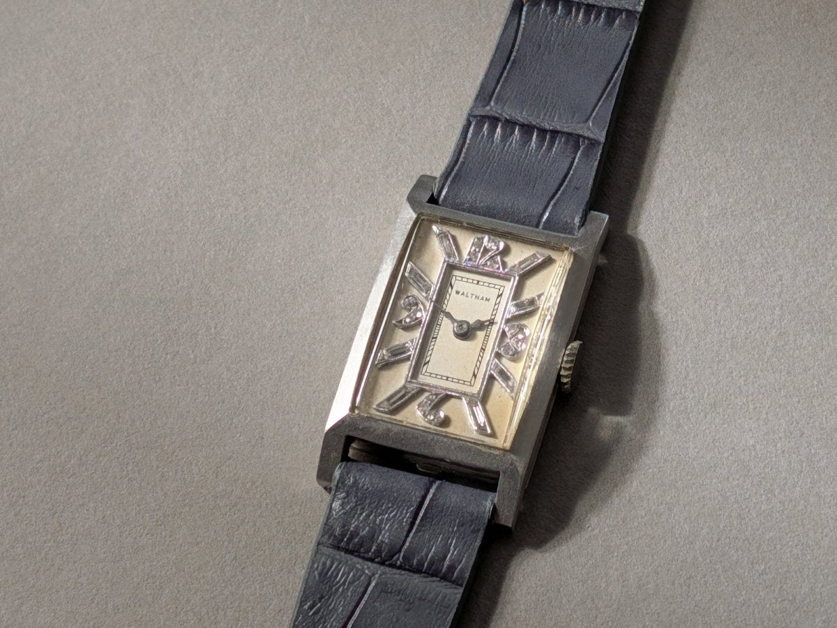 Waltham Tank Platinum Diamond Indices And Numerals Art Deco Wristwatch