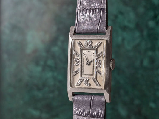 Waltham Tank Platinum Diamond Indices And Numerals Art Deco Wristwatch