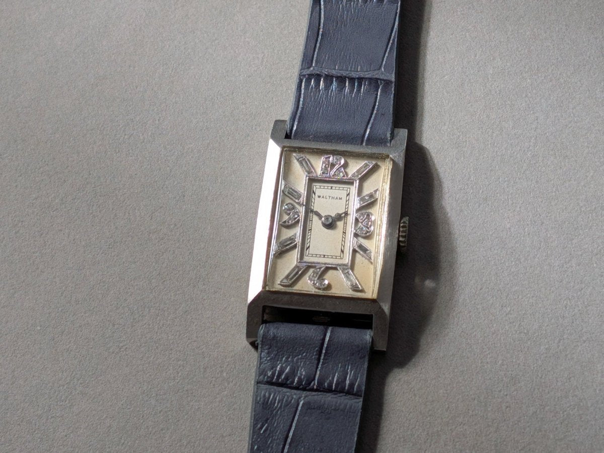 Waltham Tank Platinum Diamond Indices And Numerals Art Deco Wristwatch