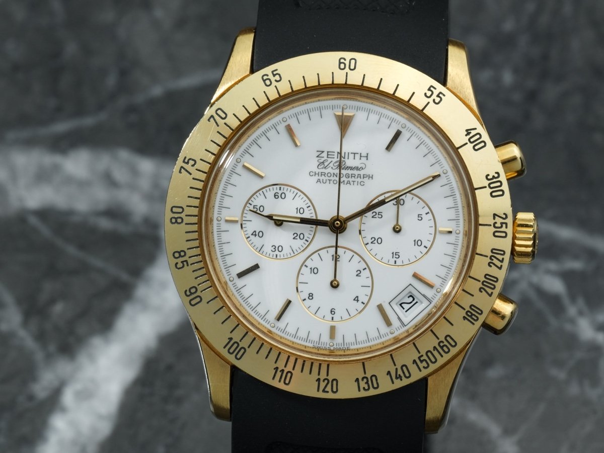 Zenith El Primero Bolognese Chronograph 06.0050.400 Gold White Dial Wristwatch