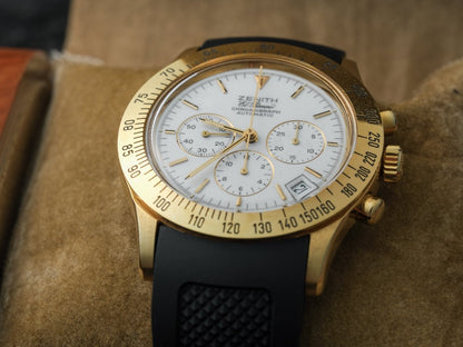 Zenith El Primero Bolognese Chronograph 06.0050.400 Gold White Dial Wristwatch