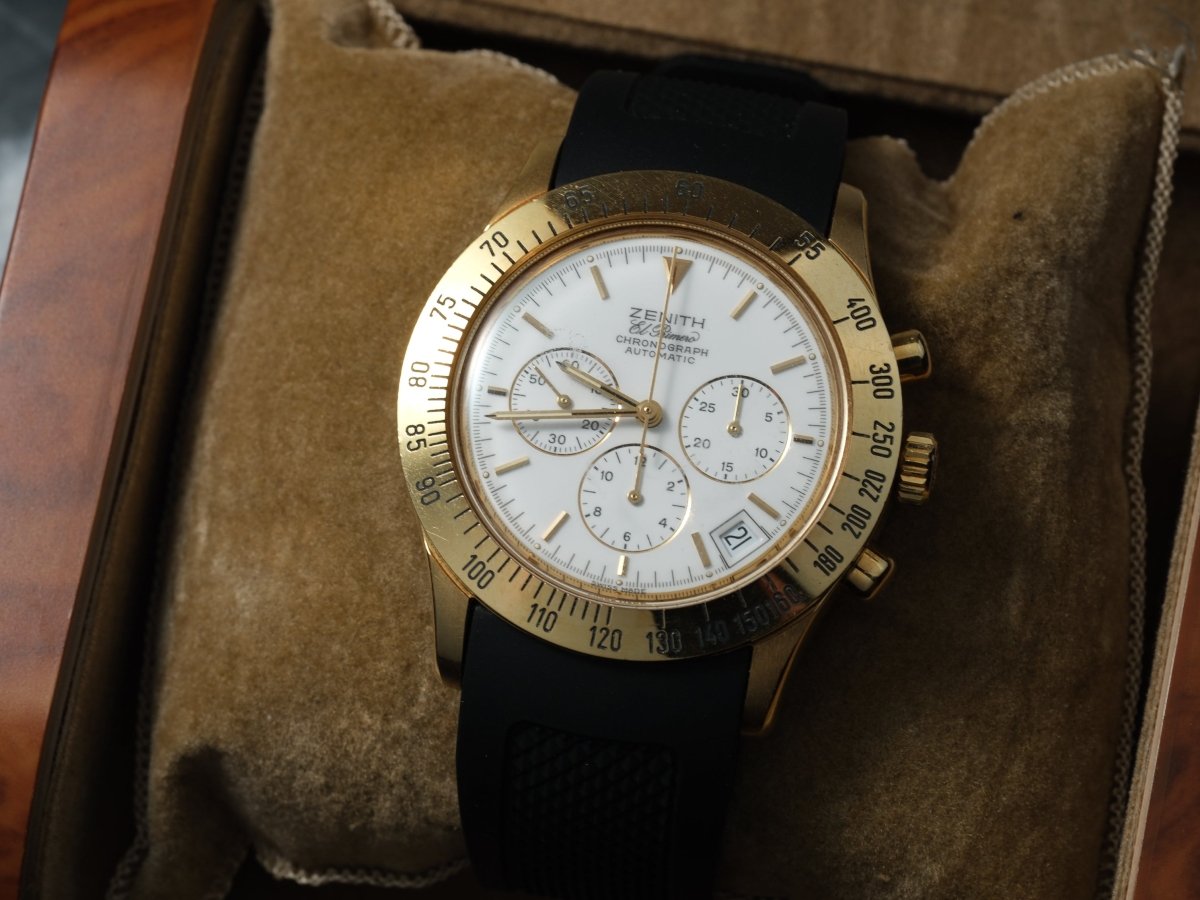 Zenith El Primero Bolognese Chronograph 06.0050.400 Gold White Dial Wristwatch